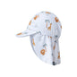 White Jungle children's sun cap with animal pattern with a protective neck flap that protects the skin on a white background
