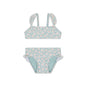 Green bikini with floral pattern on a white background