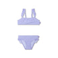 Purple bikini set with a white leopard print on a white background