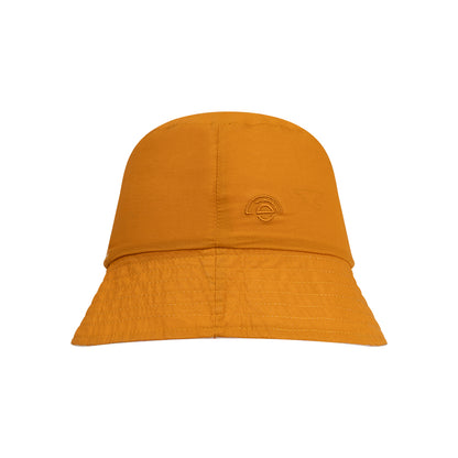 Orange reversible hat with swim essentials logo on it on a white background