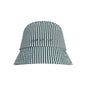 Green and white striped reversible hat with 'out of office' text on it on a white background