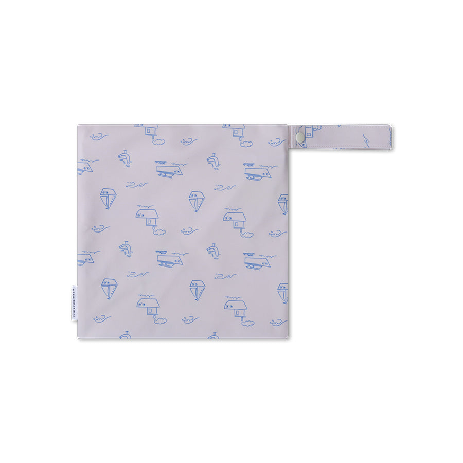 A pouch with a boat pattern on a white background