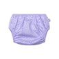 Purple swim diaper with white leopard pattern on a white background