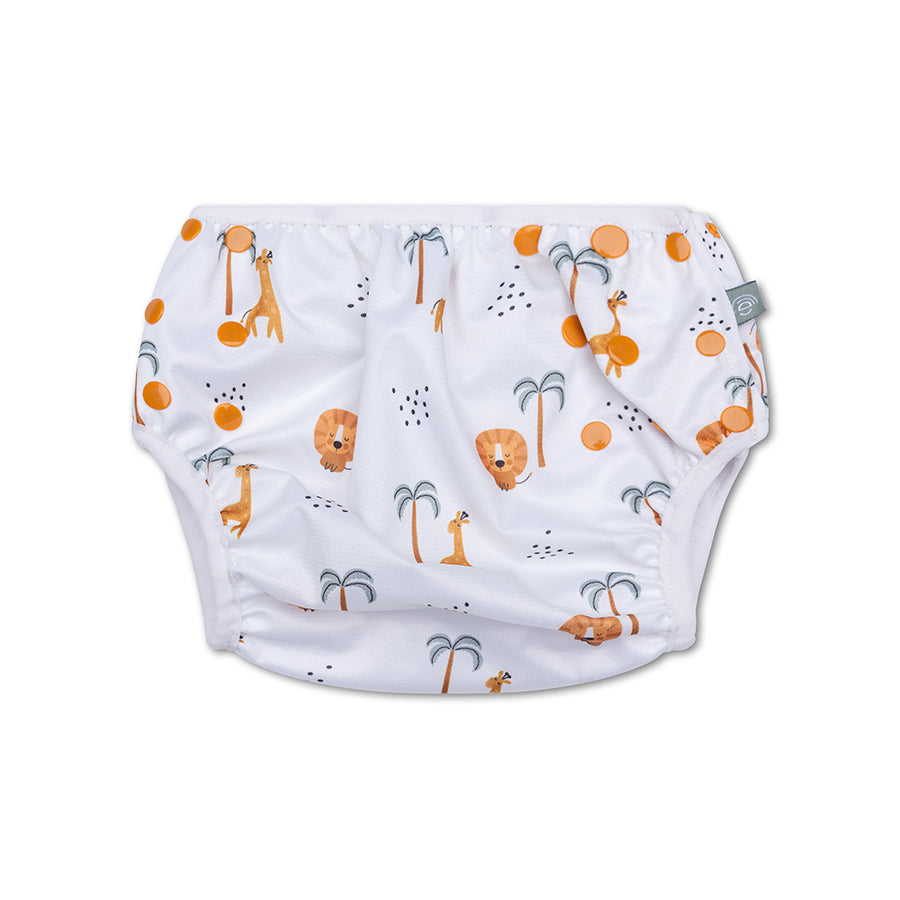 Swim diaper with jungle pattern on a white background