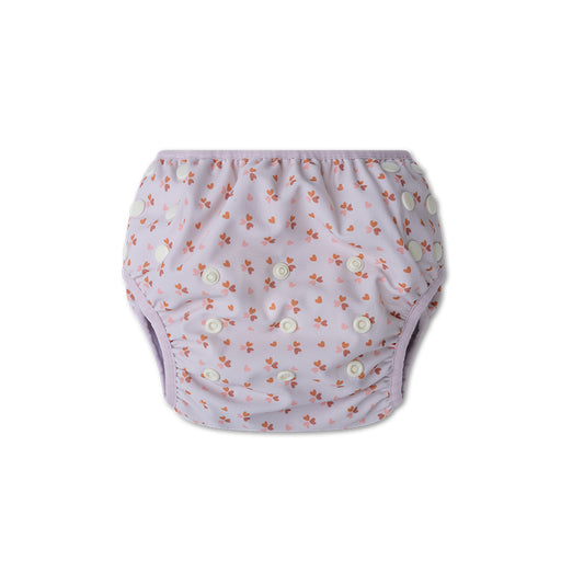 Floral-patterned swim diaper on a white background