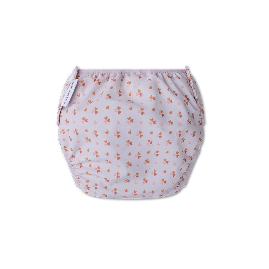 The back of floral-patterned swim diaper on a white background