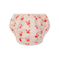 Beige swim diaper with red crab pattern on a white background