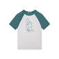 Children's swimming t-shirt with a dog cartoon and green sleeves on a white background