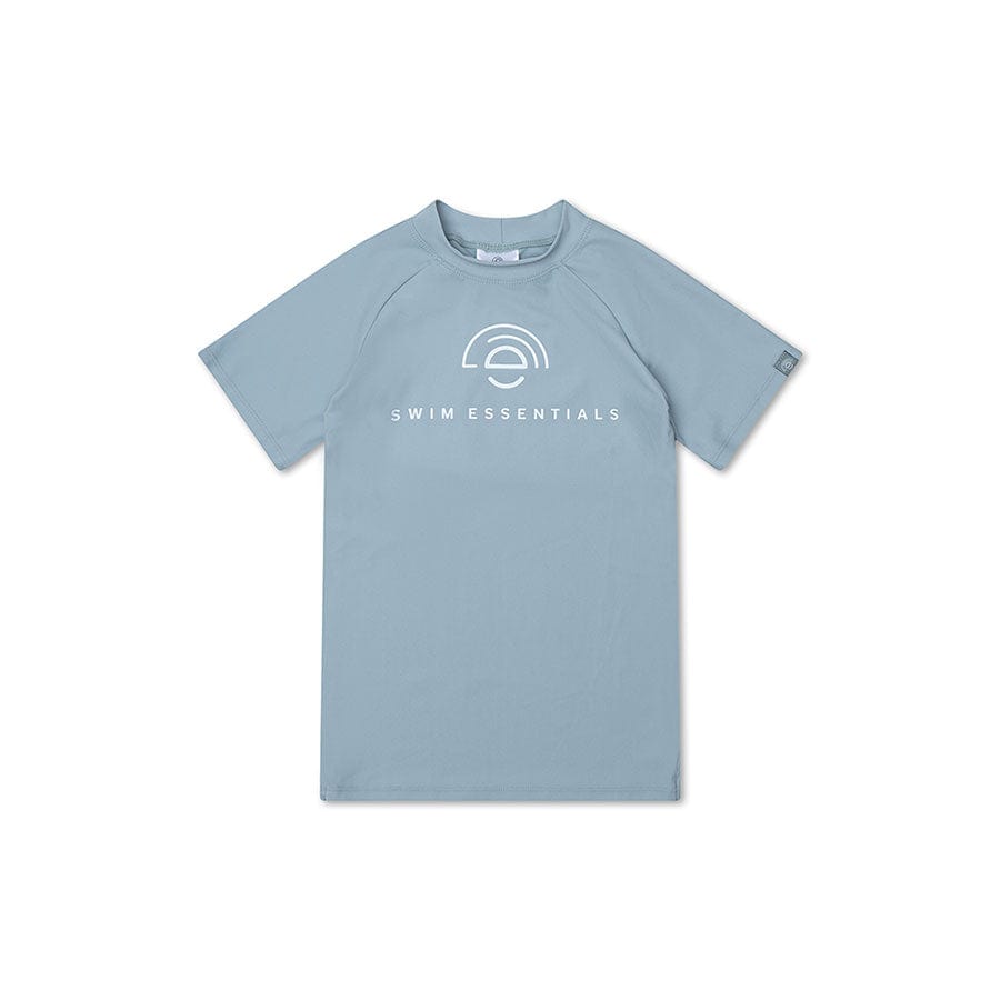 Light blue swimming t-shirt with white 'Swim Essentials' logo on a white background