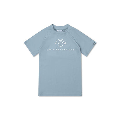 Light blue swimming t-shirt with white 'Swim Essentials' logo on a white background