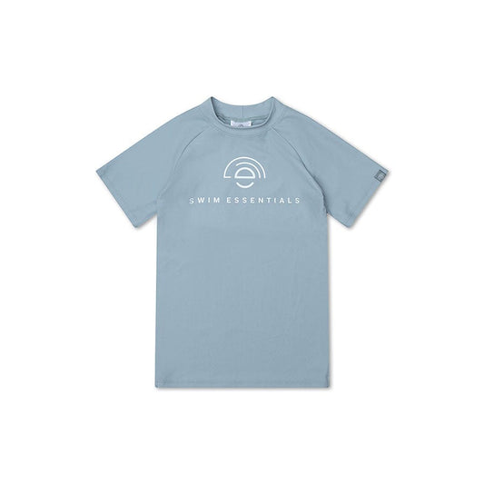 Light blue swimming t-shirt with white 'Swim Essentials' logo on a white background