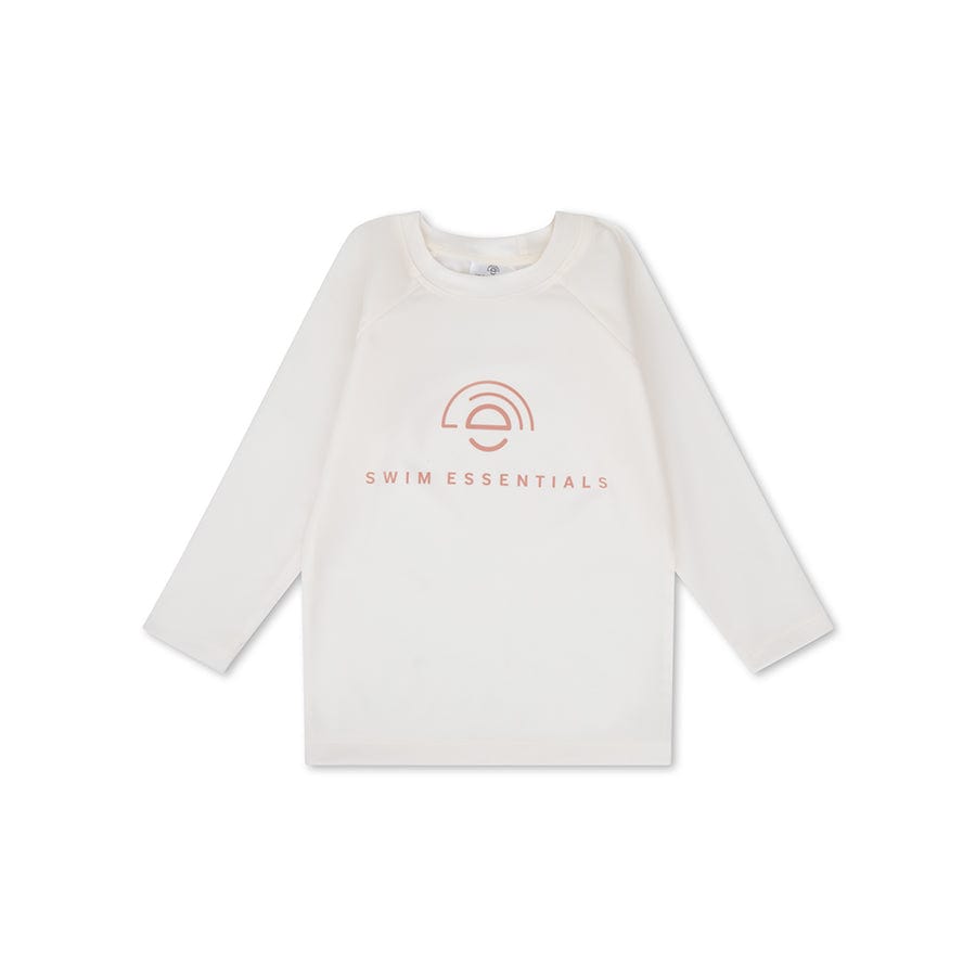 White long-sleeve shirt with 'Swim Essentials' logo on a white background