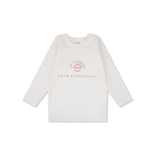 White long-sleeve shirt with 'Swim Essentials' logo on a white background
