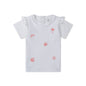 White ribbed children t-shirt with red Shell and Palm tree designs on a white background