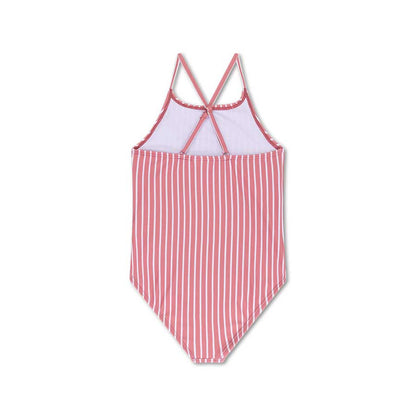 Red and white striped swimsuit on a white background