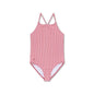 Red and white striped swimsuit on a white background