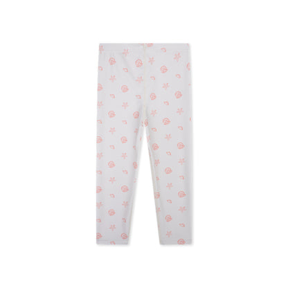 Old pink UV legging with pink seashell pattern on a white background
