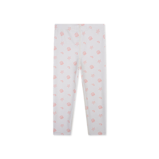 Old pink UV legging with pink seashell pattern on a white background