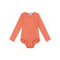 Coral ribbed pink swimsuit with long sleeves on a white background
