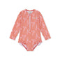 Red and white striped lobster patterned swimsuit on a white background